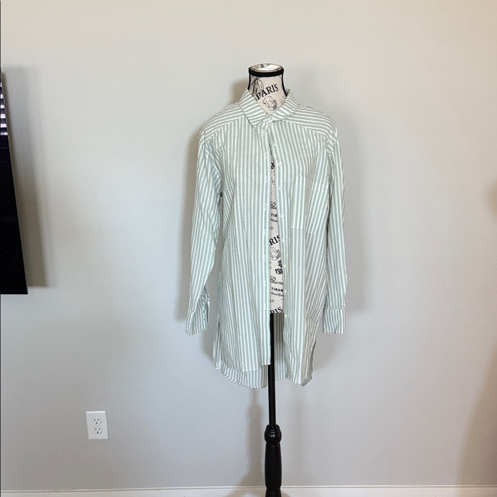 Anthropologie Green Striped Blouse